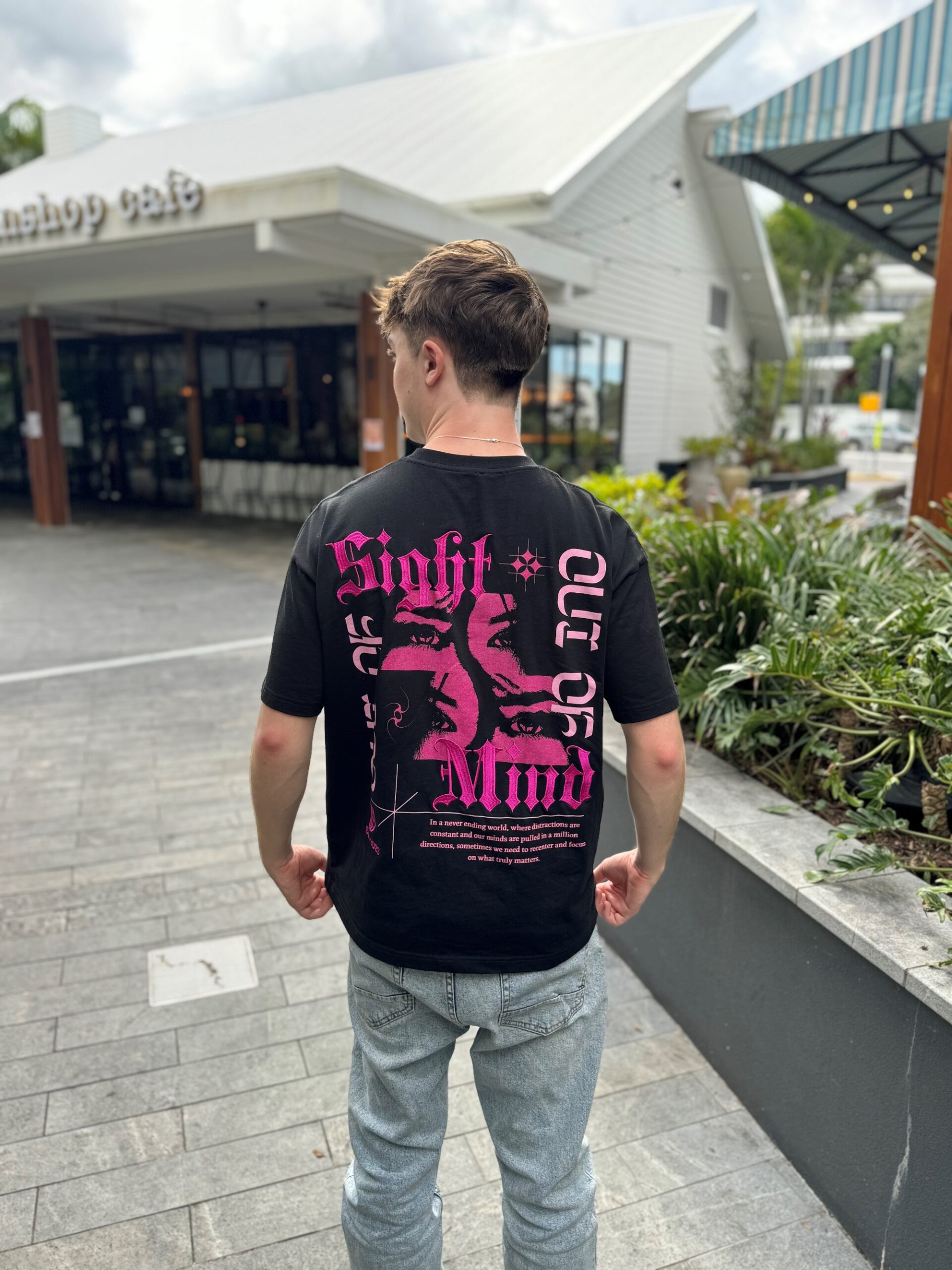 oversized embroidered tee, pink graphic design with pink embroidery, black tshirt, men's clothing, women's clothing oversized embroidered tee, pink graphic design with pink embroidery, black tshirt, men's clothing, women's clothing